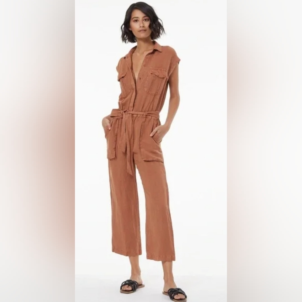 YFB Brown Relaxed Fit Jumpsuit with Tie Waist